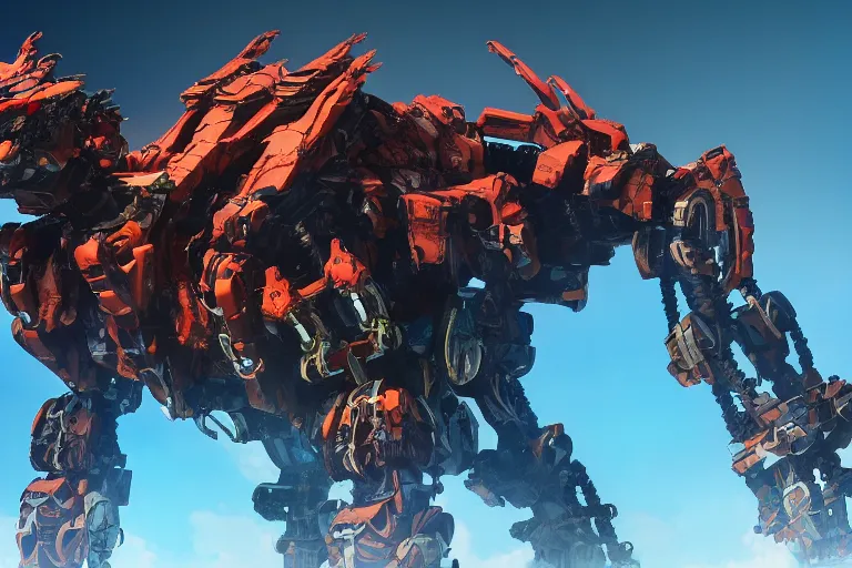 Image similar to fireclaw machine mecha animal beast robot of horizon forbidden west horizon zero dawn bioluminiscence global illumination ray tracing hdr fanart arstation by sung choi and eric pfeiffer and gabriel garza and casper konefal