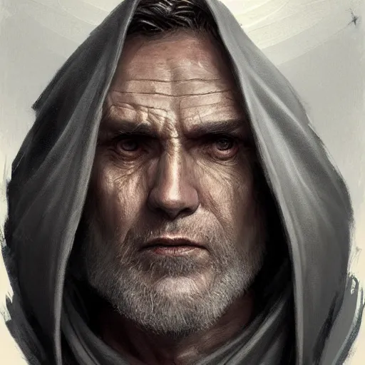 Prompt: portrait of a man by greg rutkowski, old jedi master, he looks like sam witwer, wearing gray jedi robes, star wars expanded universe, he is about 6 0 years old, highly detailed portrait, digital painting, artstation, concept art, smooth, sharp foccus ilustration, artstation hq