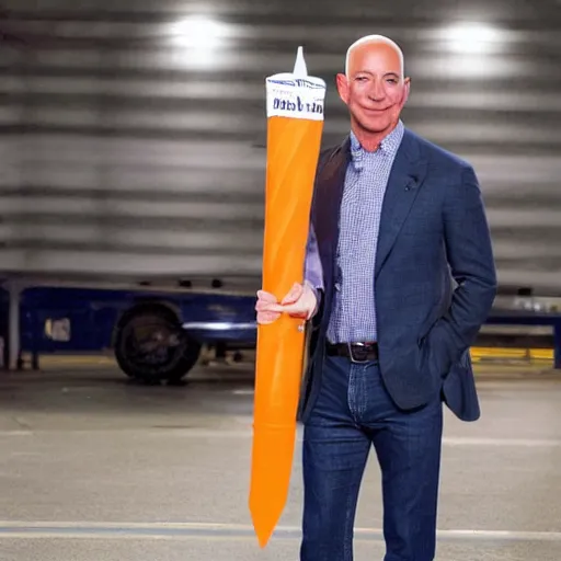 Image similar to jeff bezos with a cone head