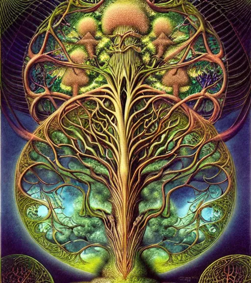 Image similar to tree of life by roger dean and andrew ferez, art forms of nature by ernst haeckel, divine chaos engine, symbolist, visionary, art nouveau, botanical fractal structures, organic, detailed, realistic, surreality