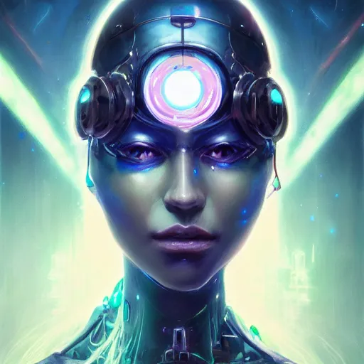 Image similar to portrait of a beautiful cybernetic enchantress, cyberpunk concept art by pete mohrbacher and seb mckinnon and beksinski and josan gonzales, digital art, highly detailed, intricate, sci-fi, sharp focus, Trending on Artstation HQ, deviantart, unreal engine 5, 4K UHD image