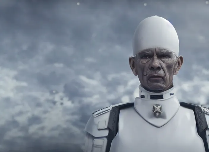 Prompt: menacing general wearing a white uniform, his skin is blue, ultra realistic, 4 k, movie still, uhd, sharp, detailed, cinematic, render, modern
