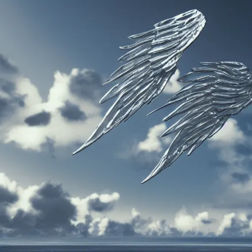 Prompt: sweet silver angels over the sea, octane render