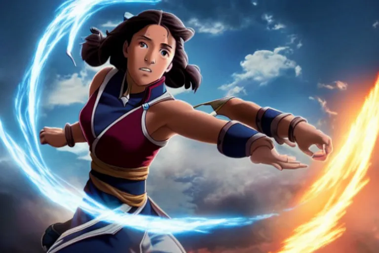 Image similar to live action film still of korra in the new fantasy movie, cinematic lighting