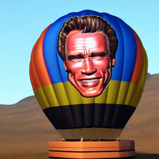 Image similar to A hot air balloon with the face of Arnold Schwarzenegger, 8k ultra realistic, award winning, unreal engine 5, masterpiece