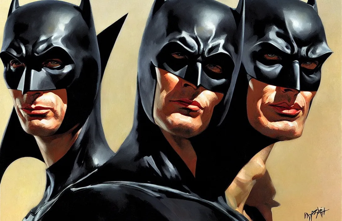 Image similar to portrait of adam west batman!!!!!!!!!!!!!!!!!!!!!!!!!!!, detailed face, detailed painting,, epic lighting, by ilya repin, phil hale and kent williams