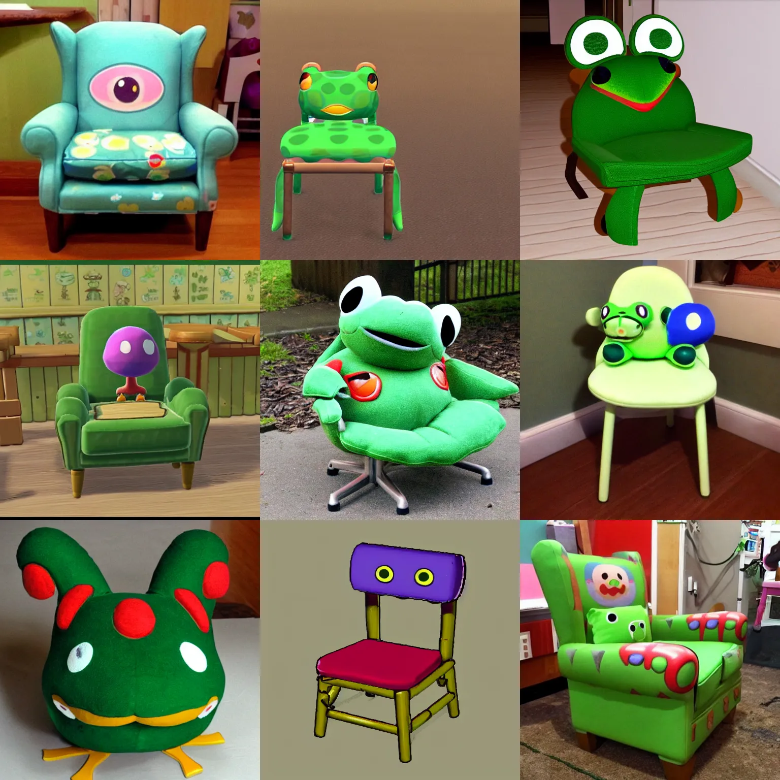 Prompt: froggy chair from animal crossing, cute