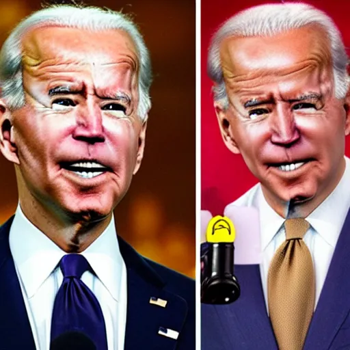 Prompt: joe biden as a McDonald\'s toy tripping over