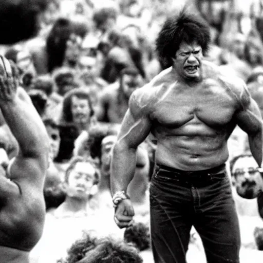 Image similar to hulk performing at woodstock