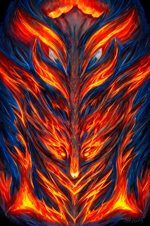 Image similar to fire monster, symmetrical, highly detailed, digital art, sharp focus, trending on art station, anime art style