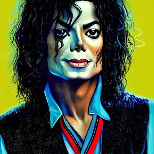 Image similar to michael jackson as saint. matte, facial features, symmetrical anatomy, hyperdetailed, post modern comic color, baroque, pop punk art style, fantasy, body features, posse features, without duplication, art by artgerm and ilya kuvshinov and vinicius gud and gustavo zambelli, intricate.