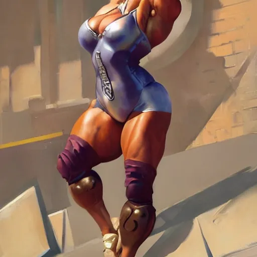 Image similar to greg manchess portrait of margot robbie as thick female bodybuilder zarya from overwatch in disco elysium, epic grimdark, fantasy, medium shot, asymmetrical, profile picture, organic painting, sunny day, matte painting, bold shapes, hard edges, street art, trending on artstation, by huang guangjian and gil elvgren and sachin teng