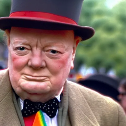 Image similar to Winston churchill in 2067 attending a pride parade in Germany 4k hd