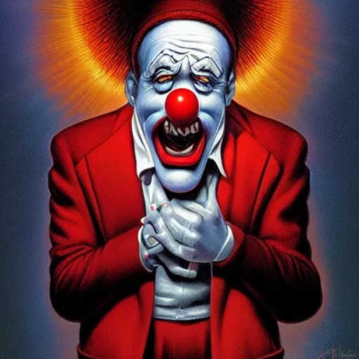 Prompt: The sad clown by Greg Hildebrandt award winning illustration