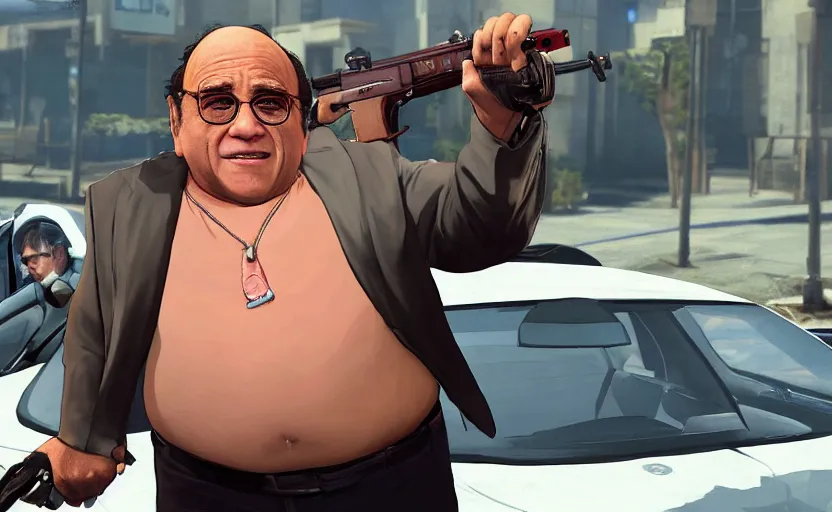 Prompt: Danny devito, gta 5 cover art