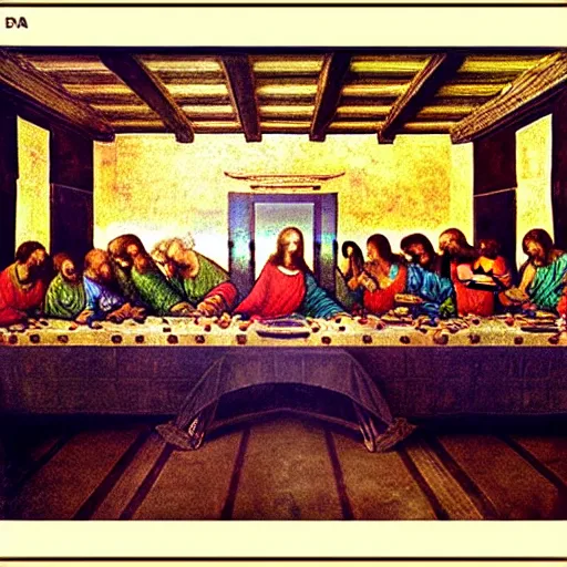 Image similar to “The Last Supper” by Da Vinci but the people are Data Scientists