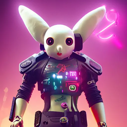 Image similar to dmt cute Cyberpunk 2077 Moogle, extremely detailed octane render