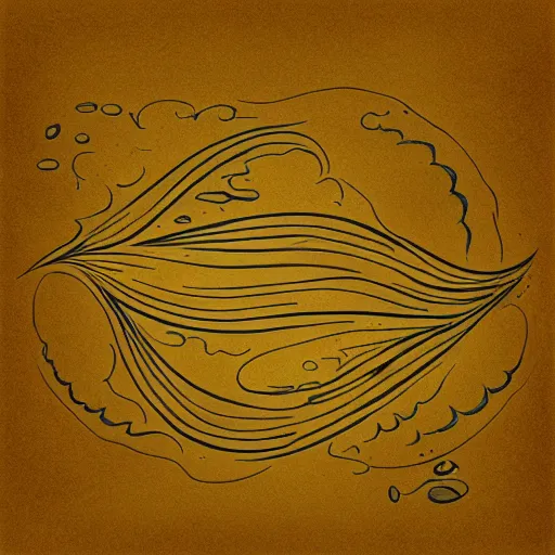 Image similar to tattoo sketch of a sea, on a yellow paper, ornamental, line art, minimalism, maori