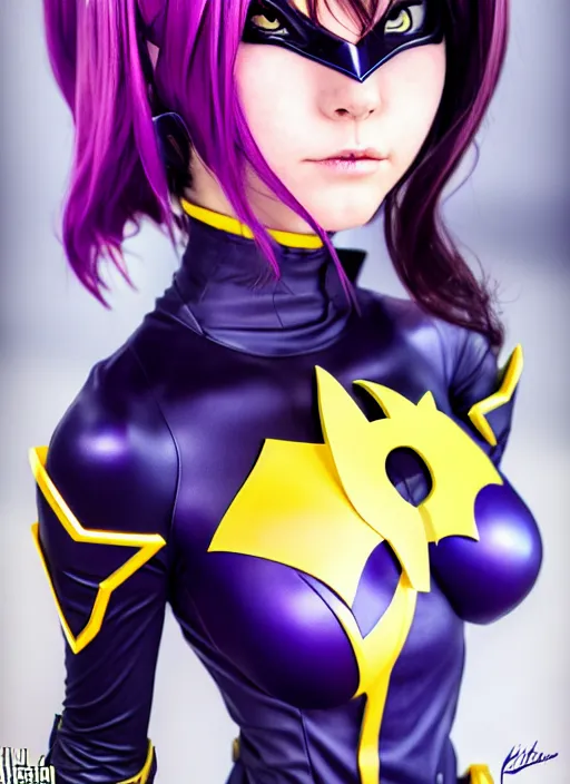 Prompt: shoulders portrait Anime batgirl cosplay girl cute-fine-face, pretty face, realistic shaded Perfect face, fine details. Anime. realistic shaded lighting by katsuhiro otomo ghost-in-the-shell, magali villeneuve, artgerm, rutkowski Jeremy Lipkin and Giuseppe Dangelico Pino and Michael Garmash and Rob Rey