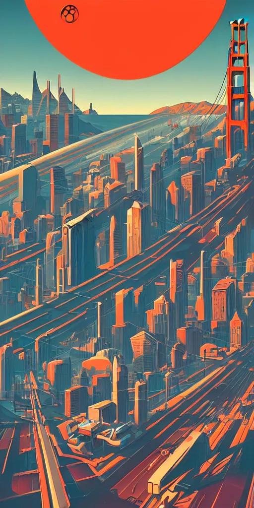 Image similar to retro futuristic art of san francisco in the year 2 1 0 0, trending on artstation