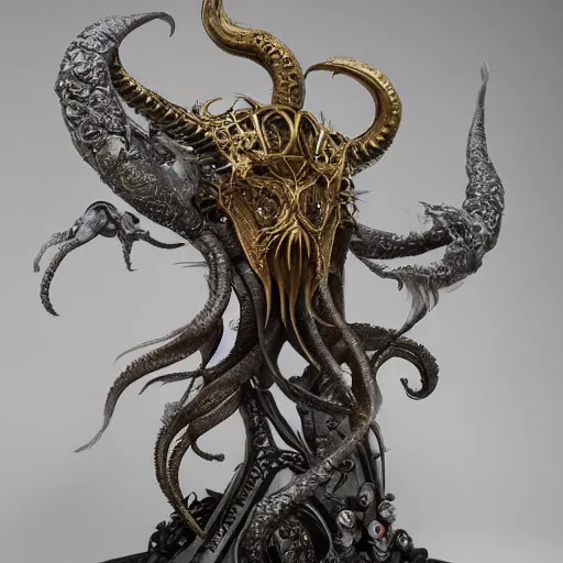 Image similar to angelarium, illithid, cthulhu, white with gold accents, sculpture by ellen jewett