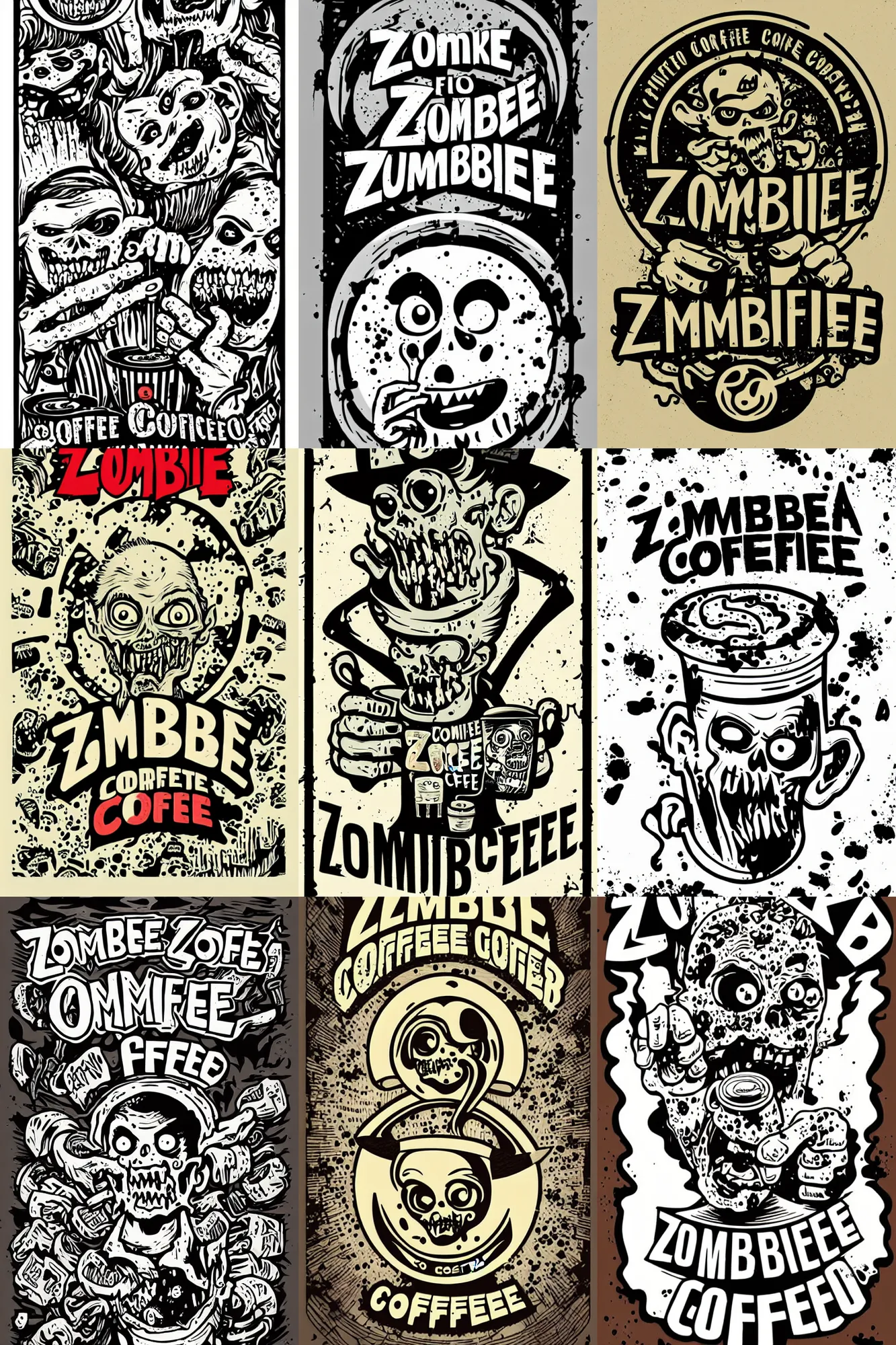 Prompt: zombie coffee logo by mcbess, full colour print