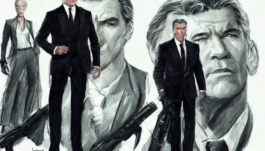 Image similar to concept art of the next james bond film featuring an older pierce brosnan, extremely detailed