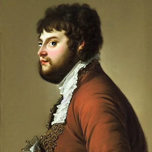 Image similar to A rococo portrait of a neckbeard as the King of France, by Jacques-Louis David, Réunion des Musées Nationaux, Louvre Catalogue photography