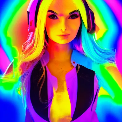 Image similar to a neon head sign of kim petras glowing rainbow neon energy, artstation trending