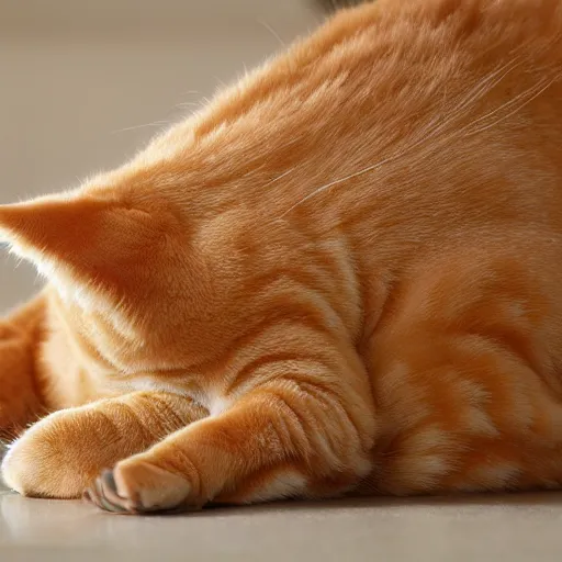 Image similar to photo of fat orange tabby cats lying on their backs, national geographics, pet photography, animal photography, 12 mp, 70mm,