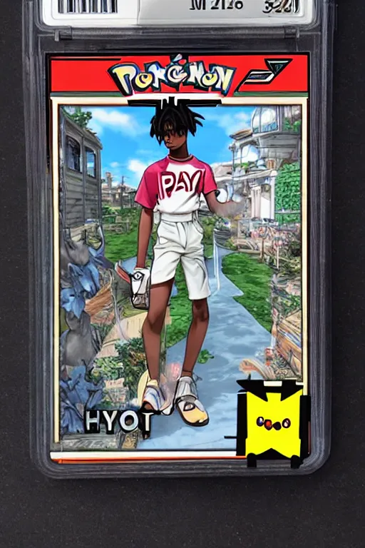 Image similar to playboi carti, pokemon card of playboi carti, highly detailed trading card screenshot