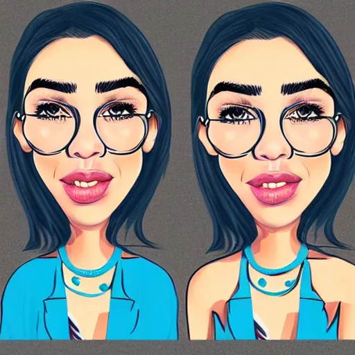 Image similar to caricature of dua lipa, professional, digital art, silly, straight hair