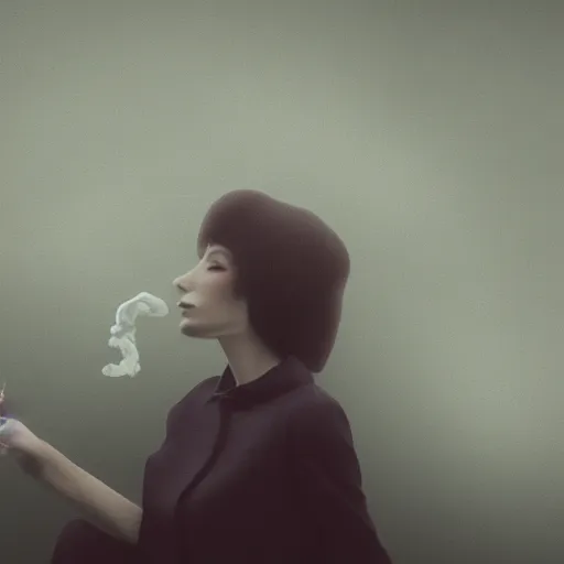 Image similar to a beautiful photo of a smoking person. smoke. impressionism. matte painting. octane render