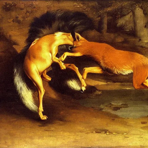 Prompt: the quick brown fox jumps over the lazy dog, by diego velazquez