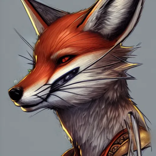 Prompt: heroic character design of anthropomorphic fox, whimsical fox, portrait of face, holy crusader medieval knight, final fantasy tactics character design, character art, whimsical, lighthearted, colorized pencil sketch, highly detailed, Akihiko Yoshida