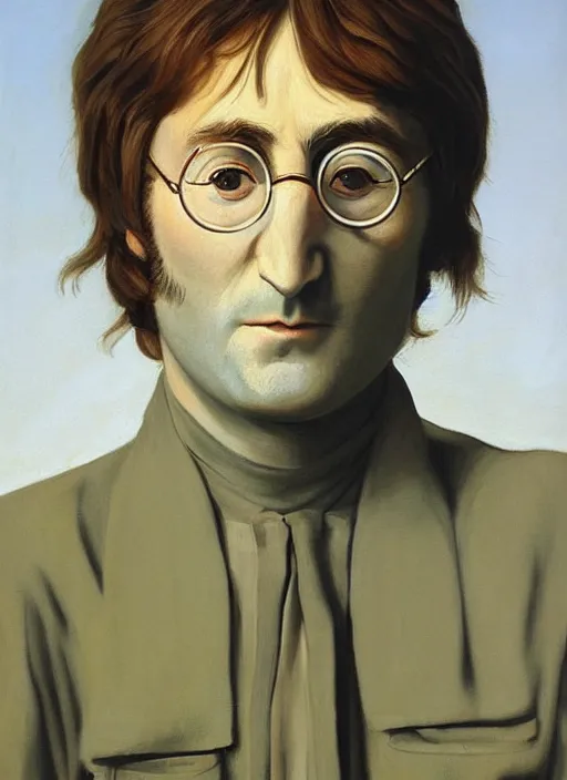 Image similar to a portrait painting of John Lennon by John Currin