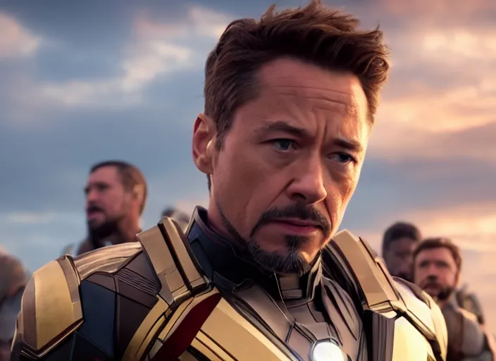 Image similar to film still of Joseph Gordon-Leavitt!!! as Tony Stark in Avengers Infinity War, 4k