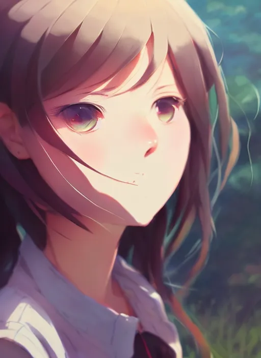 Image similar to portrait of cute girl, cloudy sky background lush landscape illustration concept art anime key visual trending pixiv fanbox by wlop and greg rutkowski and makoto shinkai and studio ghibli