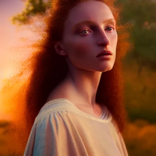 Image similar to photographic portrait of a stunningly beautiful renaissance expressionist female in soft dreamy light at sunset, contemporary fashion shoot, by edward robert hughes, annie leibovitz and steve mccurry, david lazar, jimmy nelsson, breathtaking, 8 k resolution, extremely detailed, beautiful, establishing shot, artistic, hyperrealistic, beautiful face, octane render