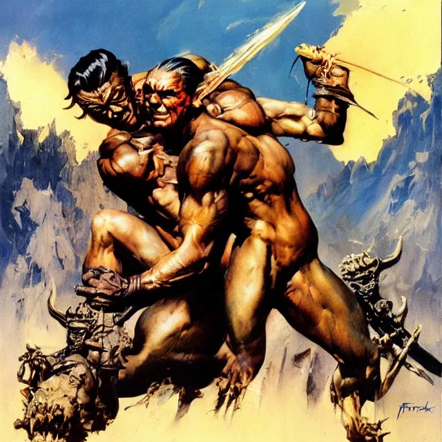 Image similar to artwork by frank frazetta