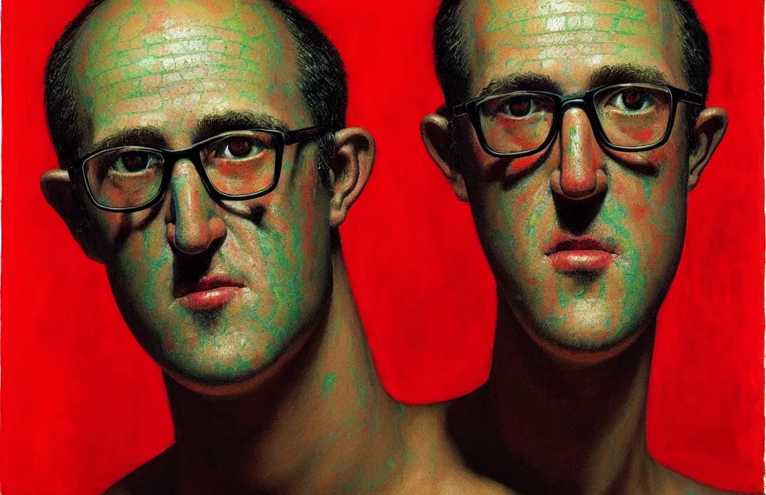Image similar to portrait of keith haring american artist!!!!!!!!!!!!!!!!!!!!!!!!!!!, detailed face, detailed painting,, epic lighting, by ilya repin, phil hale and kent williams