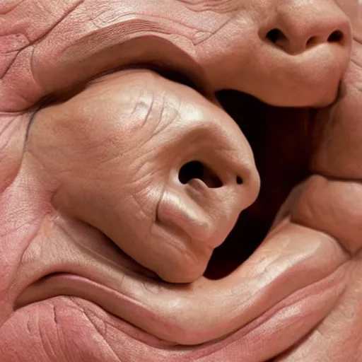 Image similar to close - up of a new sculpture by ron mueck, studio photo