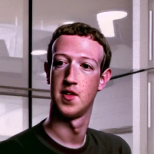 Prompt: cctv footage of mark zuckerberg holding a shotgun in a bank