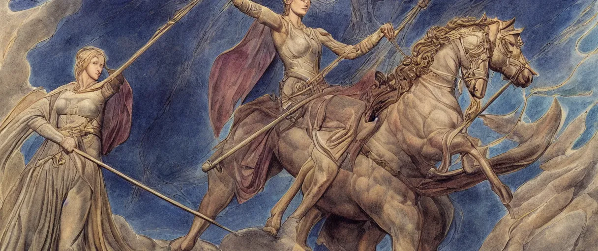 Image similar to beautiful jeanne d'arc in the style of william blake, terese nielsen, writ faith, 8 k resolution