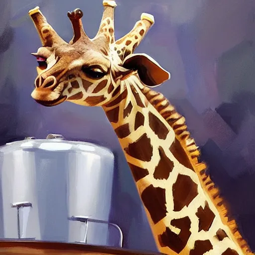 Image similar to a giraffe dressed like an astronaut drinking tea with queen isabel, trending on artstation, art by greg manchess, guangjian, detailed digital art, artstation hd