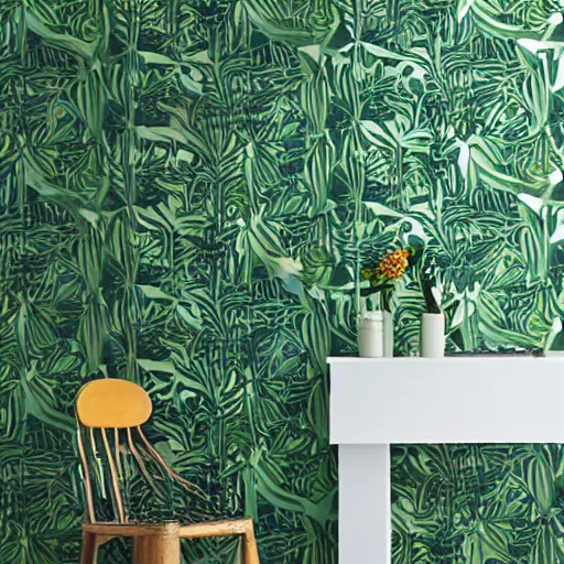 Prompt: a jungle repeating wallpaper with bright flowers designed by architect Steven Holl