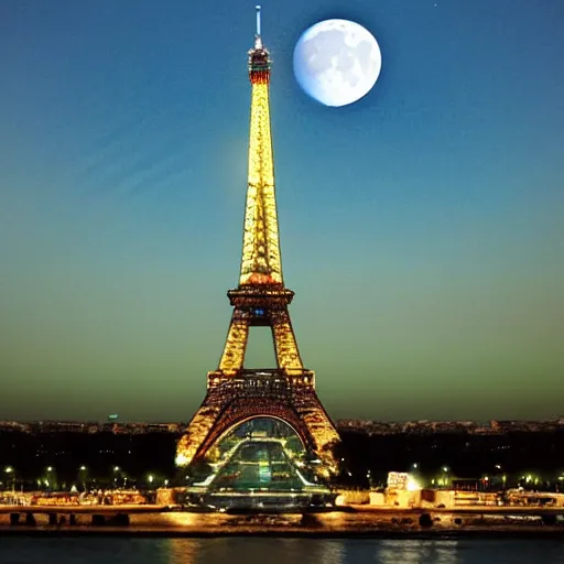 Prompt: Eiffel tower (photography), cheese, moon, (((waterpaint))) ((((((((Night)))))))) day time