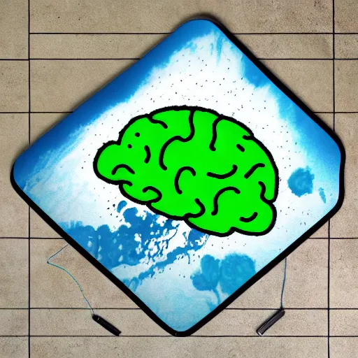 Prompt: A radioactive drowning brain, playmat artstyle in the rain with fuzzy details on the brain