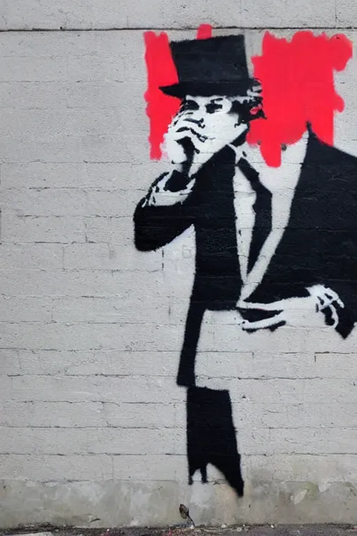 Prompt: a detailed abstract banksy street art painting of a man in a suit with no head