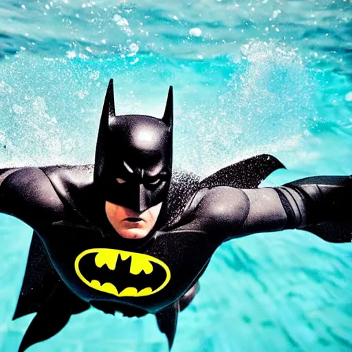 Image similar to batman diving in a pool, professional photography